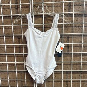 Sodanca- white tank leotard with mesh detail